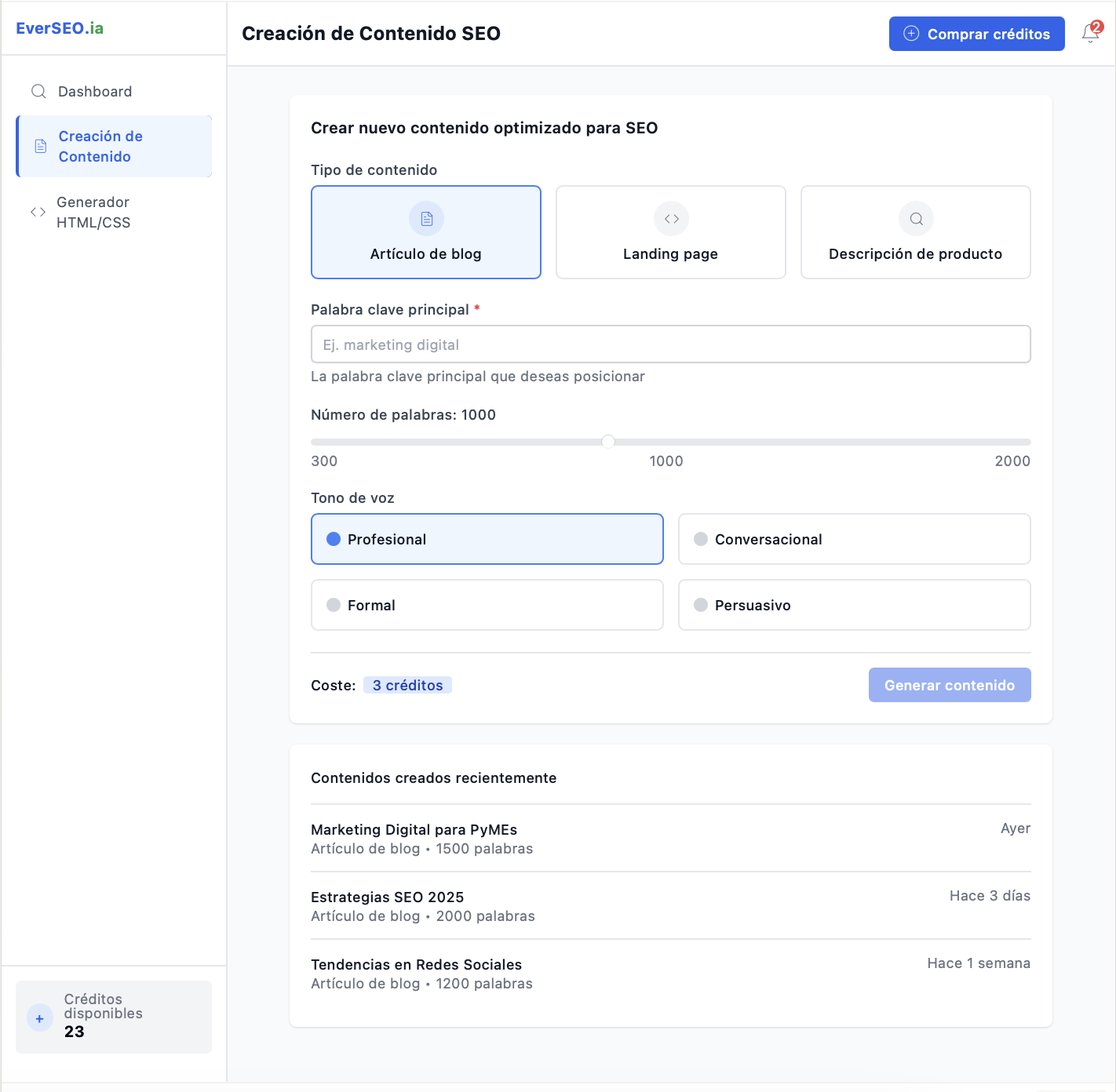 Crea contenido web SEO con IA